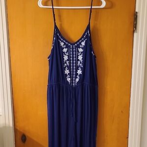 Knox Rose Navy Jumpsuit with White Embroidery